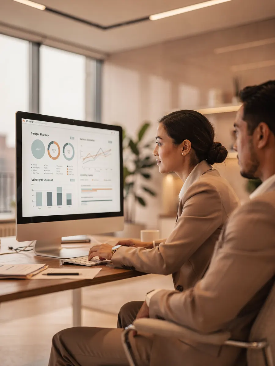 Expert-comptable analysant les indicateurs financiers d'une entreprise sur écran
