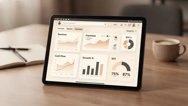 Tableau de bord financier affiché sur une tablette